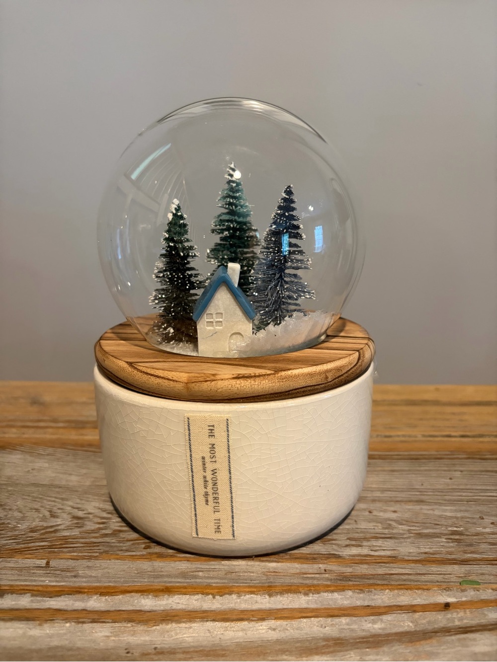 Anthropologie Snow Globe Candle Holder Winter White Thyme 18.8 oz NEW